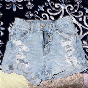 American Eagle Stretch Embroidered Light-Wash Jean Shorts